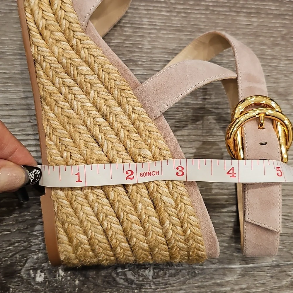 [NEW] Stuart Weitzman Beige Pink Espadrille Wedge Heeled Sandals Zuzu Buckle - Picture 9 of 10